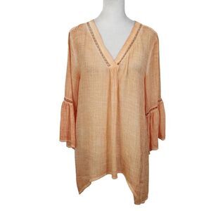 Macllyn Orange Boho Blouse Size Medium Orange Dyed Tunic